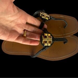 Tory Burch Black and Gold Sandals Size 8.5 — Classy Tory Thongs at a bargain.